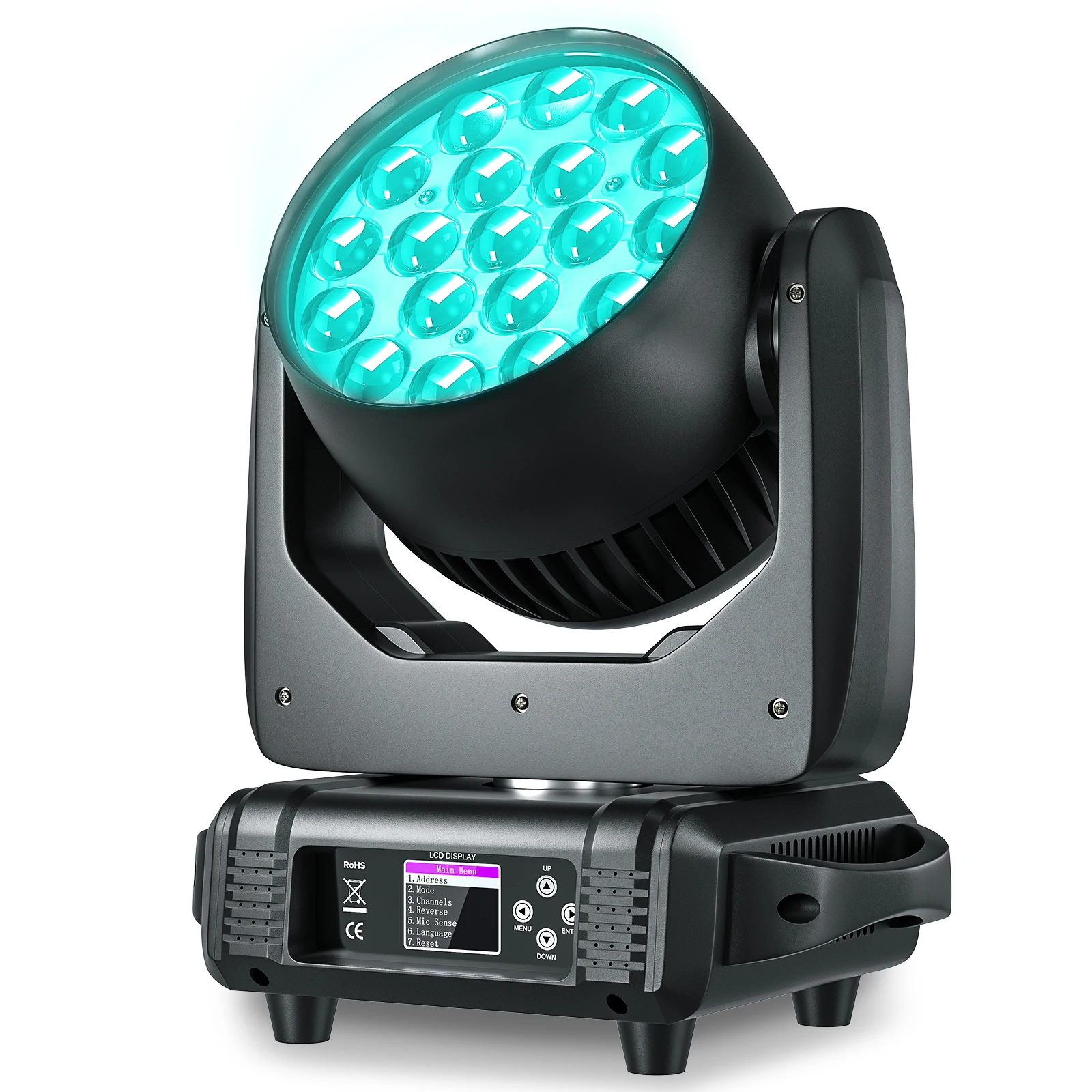 Yiflamefly 19x15W RGBW LED Beam Wash Zoom Moving Head Lights Hochwertige professionelle Bühnenbeleuchtung für DJ Disco Party KTV Bar