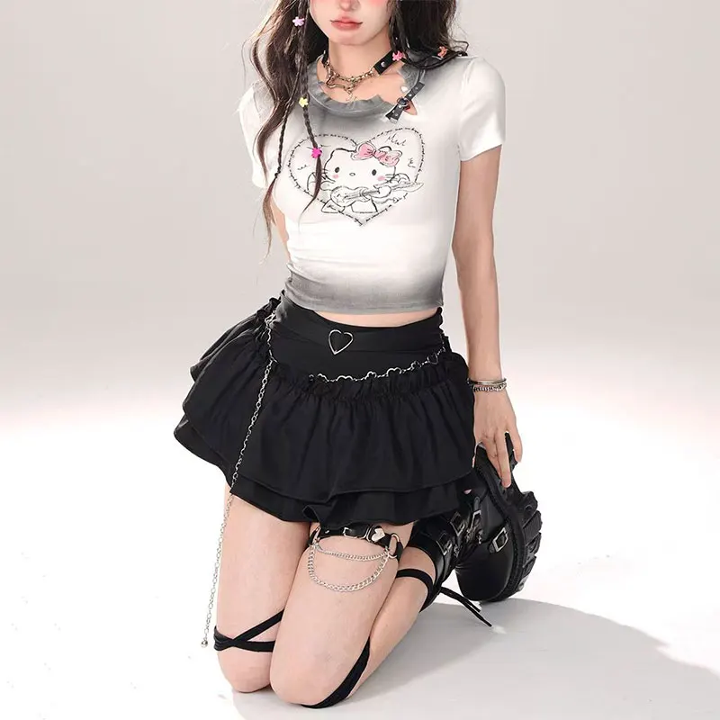 Fashionable Sweet Bow Pink Black Cake Skirt Tutu Skirt Super Short