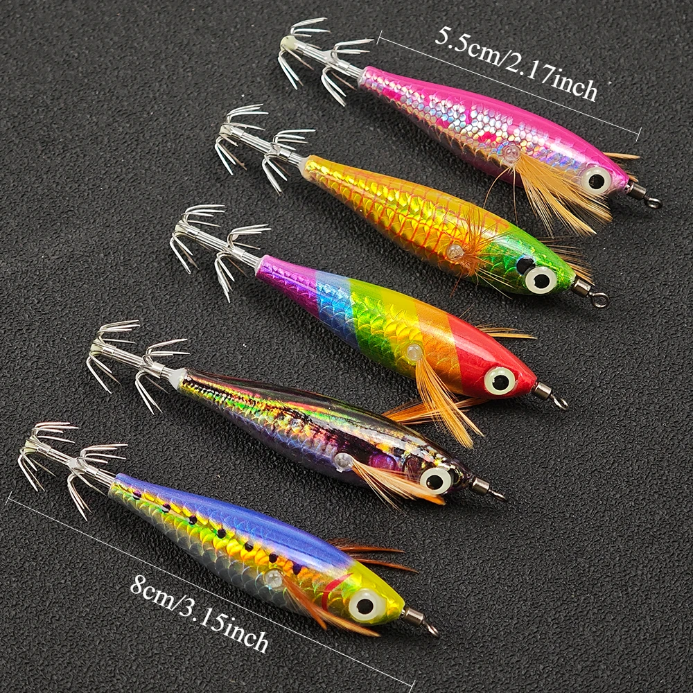 5 Stück/Box Horizontaler Tintenfisch-Jig Egi-Set mit Leuchtperlen, Tintenfisch-Rig, Salzwasser-Tiefsee-Oktopus-Haken, Nachtangel-Zubehör – Detail 1