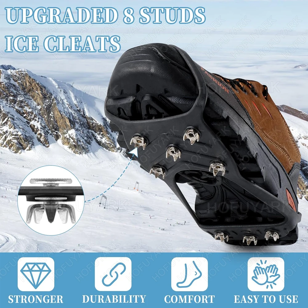 8-tooth Crampons for Hiking Boots Men Women Winter Outdoor Mountaineering Climbing Ice Gripper Spike for Shoes Grip Anti-Slip
