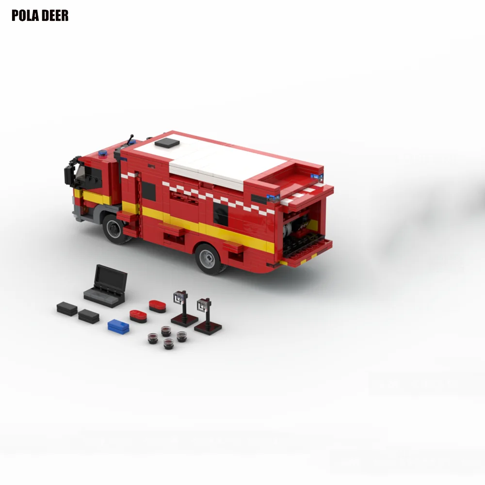 Poladeer-piezas de bomberos de la ciudad de Londres, vehículo de comando, diseño creativo, bloques de construcción ensamblados, modelo de juguete para niño, regalo de vacaciones, 994