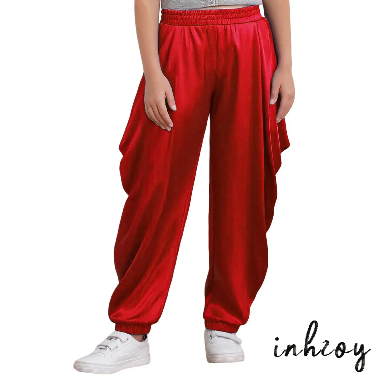 

Kids Boys Girls Halloween Party Arab Prince Cosplay Costume Satin Dhoti Pants Elastic Waistband Loose Baggy Trousers Raves Party