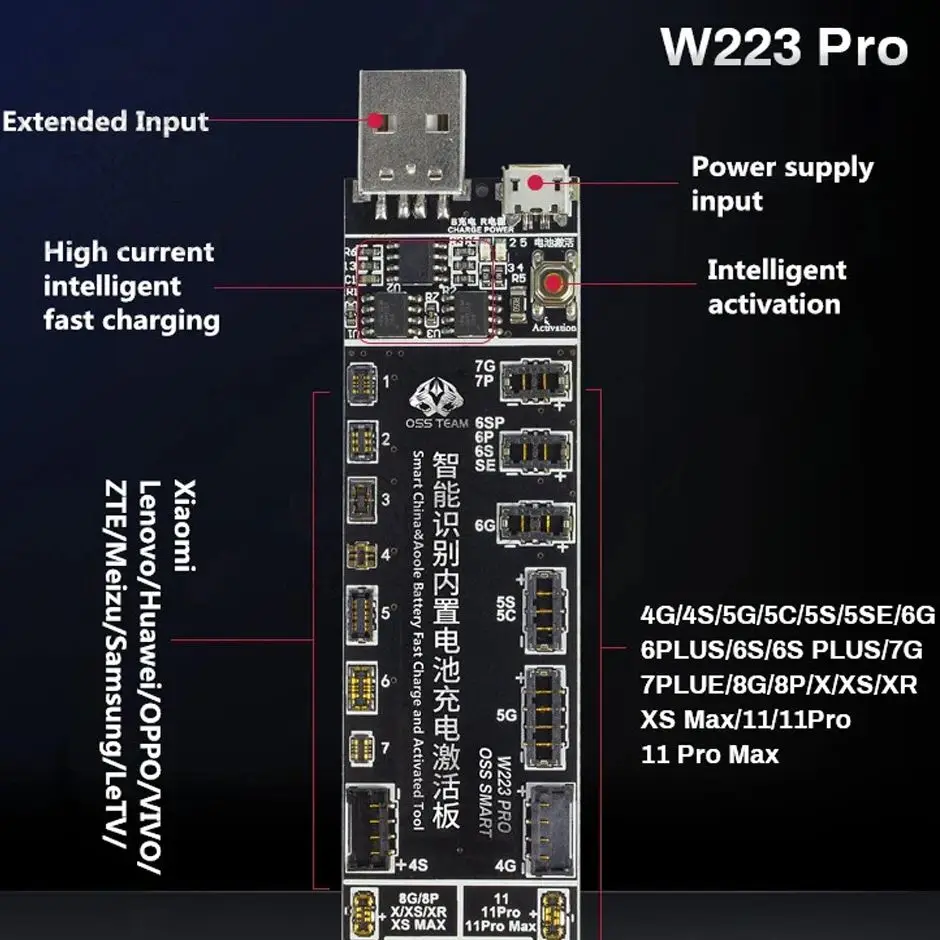 OSS W223 Pro/V6 Intelligent Identification Mobile Phone Battery Activation Board for 4 to 12 Series Fast Charging Tools