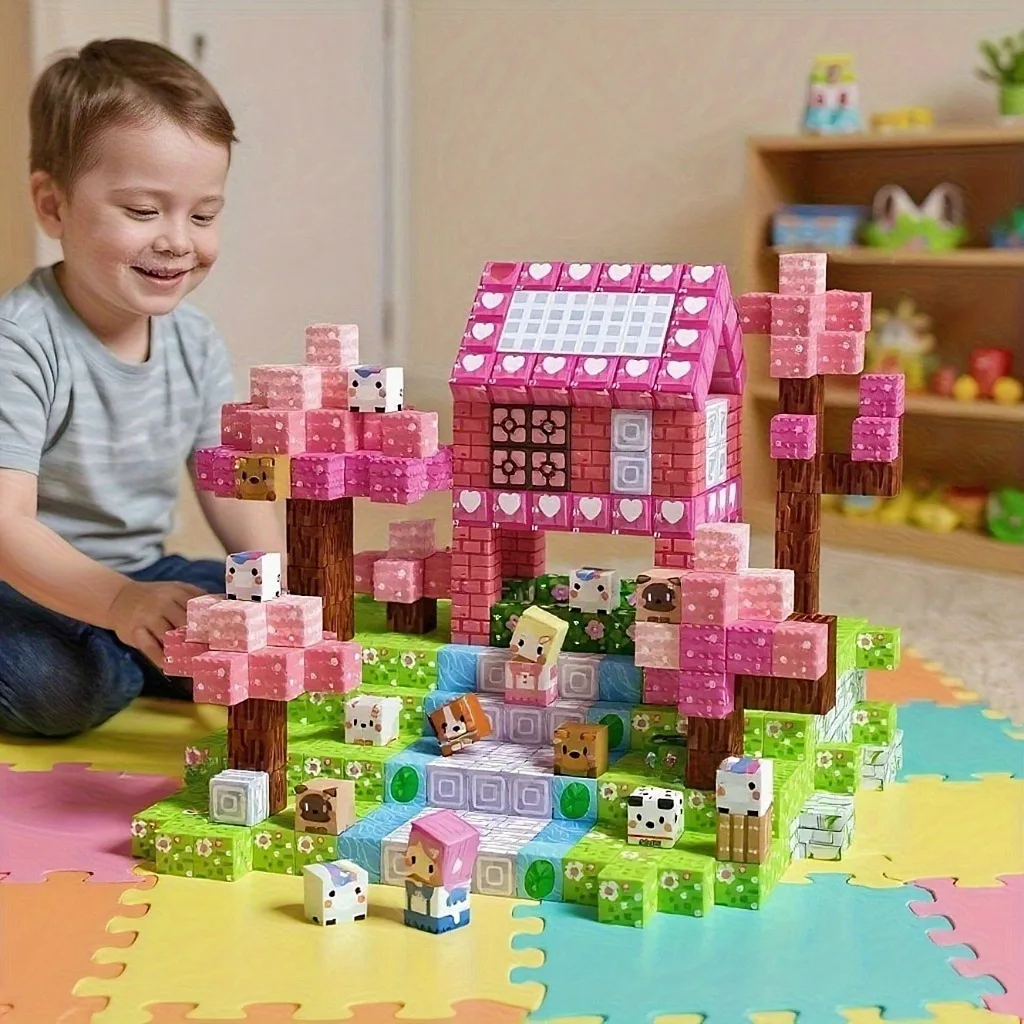 Magnetic Building Blocks Toy Mine World Magnet Princess Castle Blossom Cave Plant Zombies Cube Set Brick Cube Toys Boy Girl Gift