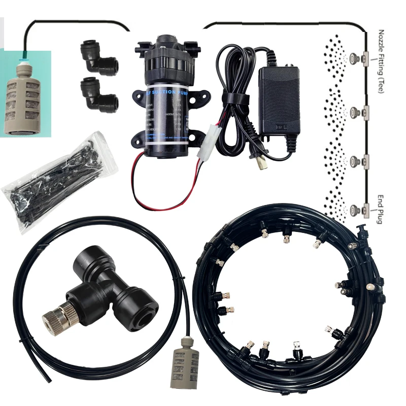 6MM Quick Fitting Push To Connect Nozzle Low Pressure Misting Sprayer With 24V Micro Diaphragm Pump For Garden Patio