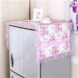 New Floral Pattern Refrigerator Cover Dust Cover Flower Pink Purple Lace Hanging Bag Cloth Cover Art Cloth Household Home Decor