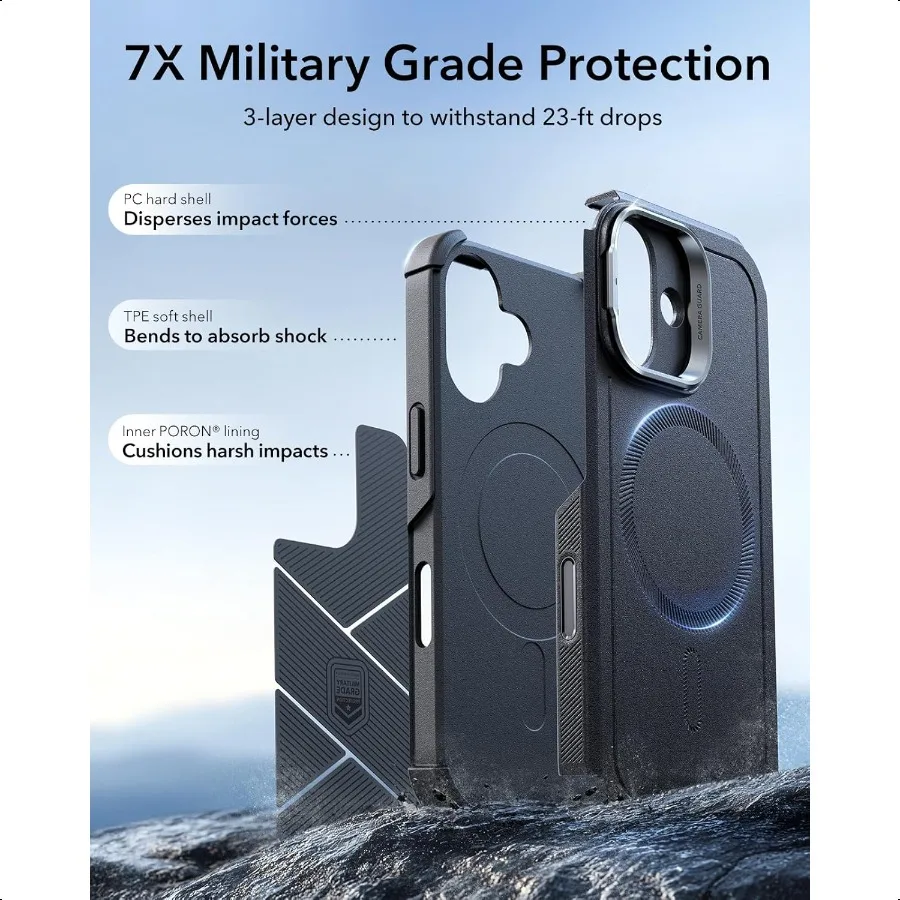 for iPhone 17 Case with Stash Stand 7X MilitaryGrade Drop Protection with Camera Control ShockAbsorbing Phone Red Cover Compati