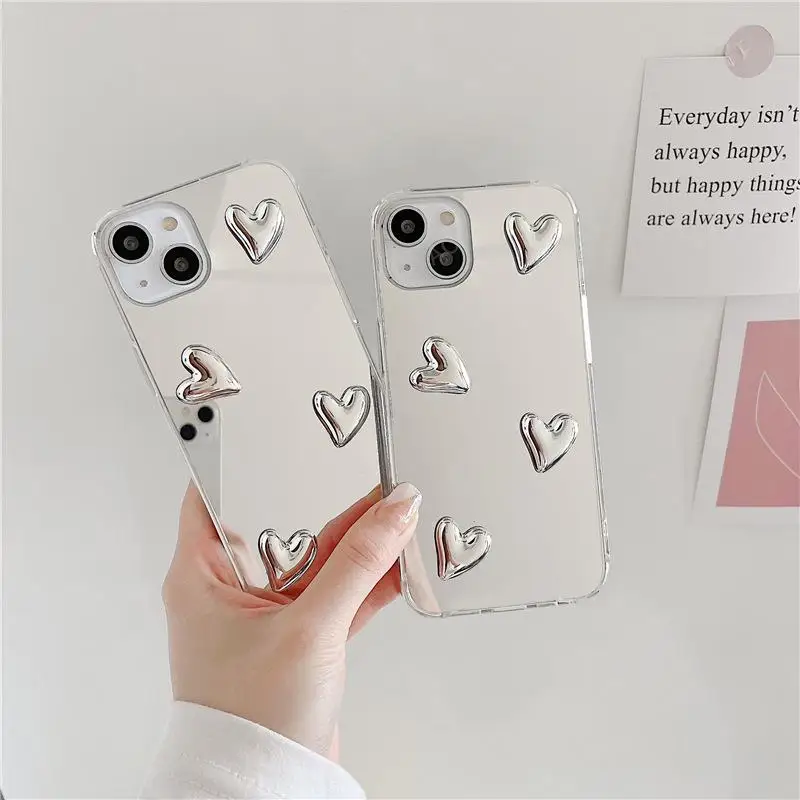 Cute 3D Love Heart Mirror Silicone Case For Samsung Galaxy S23 Ultra S22 Plus S21 FE 5G Cover S23Ultra S22Plus Funda S 23 22 21