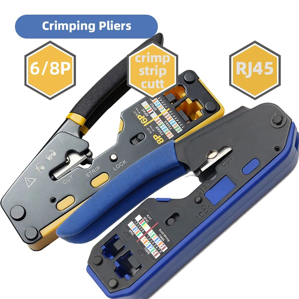 

RJ45 Crimper Multifunctional Pliers Cat5 Cat6 6p/8p Professional Electrician Tools Ethernet Cable Stripper Wire Cutter Peeler