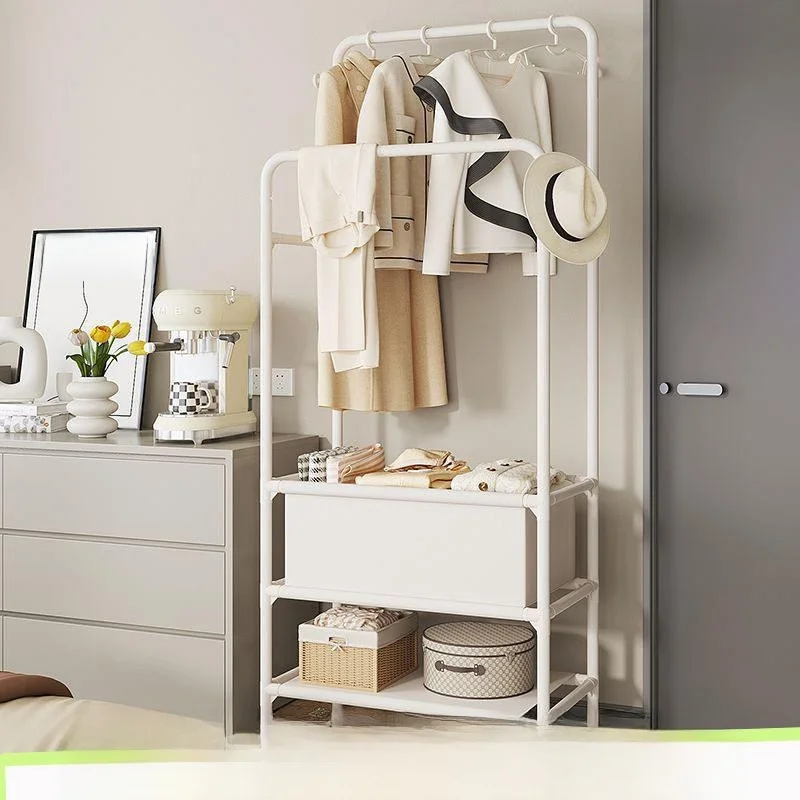 

Indoor Double Rod Floor Mounted Clothes Drying Rack Bedroom Simple Indoor Hat Rack Balcony Hanging Rack Metal Material