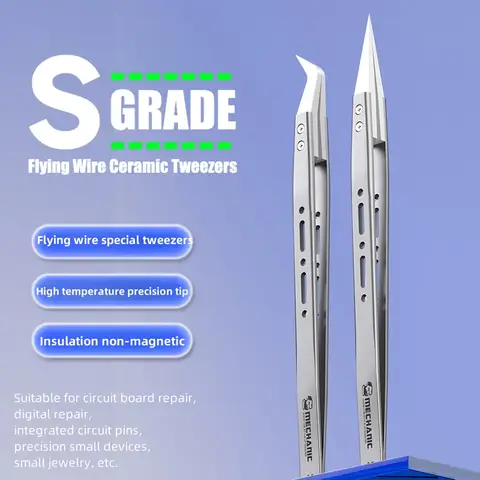 Mechanic S-grade Ceramic Tweezers Non-magnetic Precision Insulation Straight/Curved Tip for Phone Electronic Flying Wires Repair