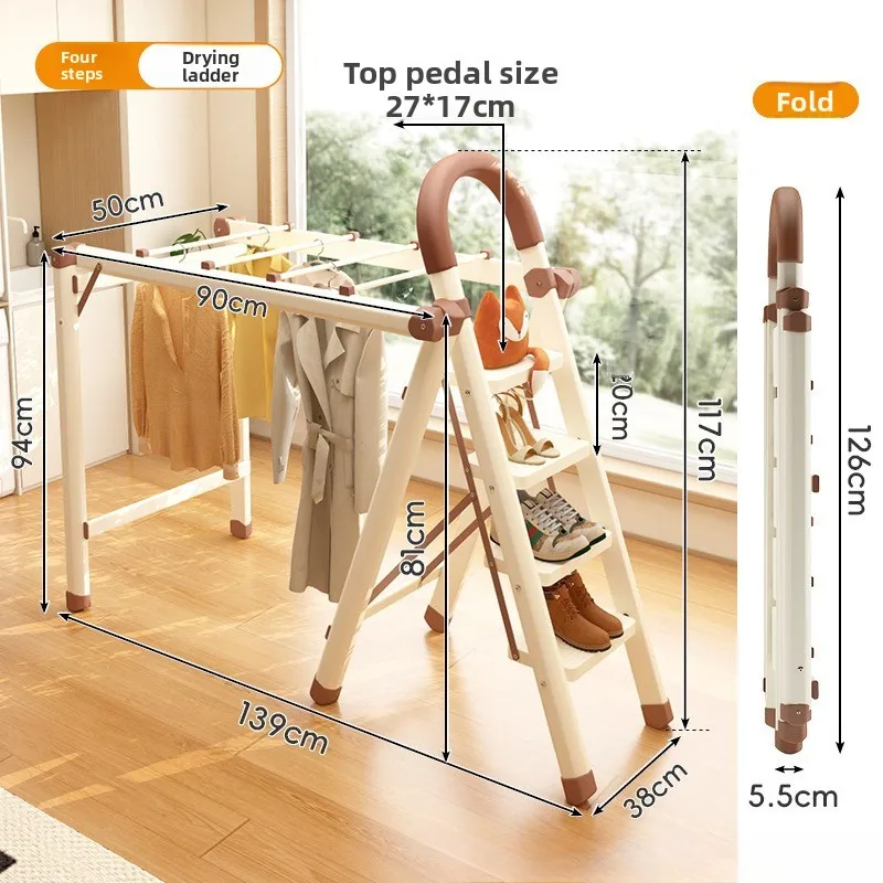 Foldable Thickened Carbon Steel A Frame Indoor Multipurpose Ladder Telescopic Portable Multi‑purpose Folding Ladder Home Ladder