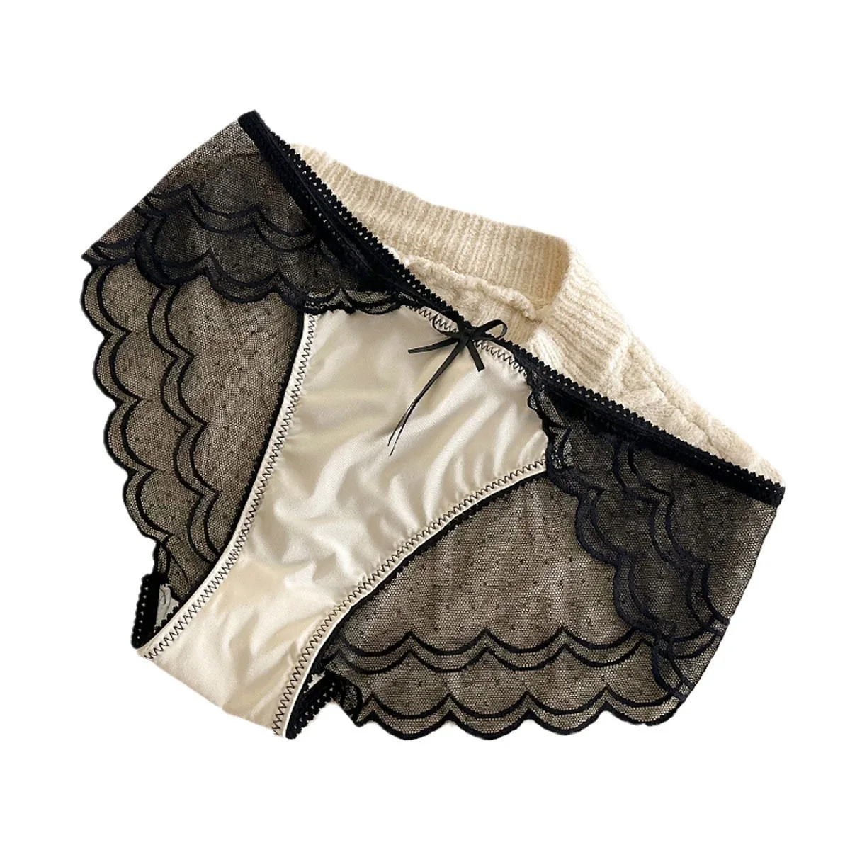 Sexy Patchwork Lace Panties For Women Polka-dot Hollow Out Mesh Briefs Female Bow Cotton Crotch Underpants Breathable Underwear