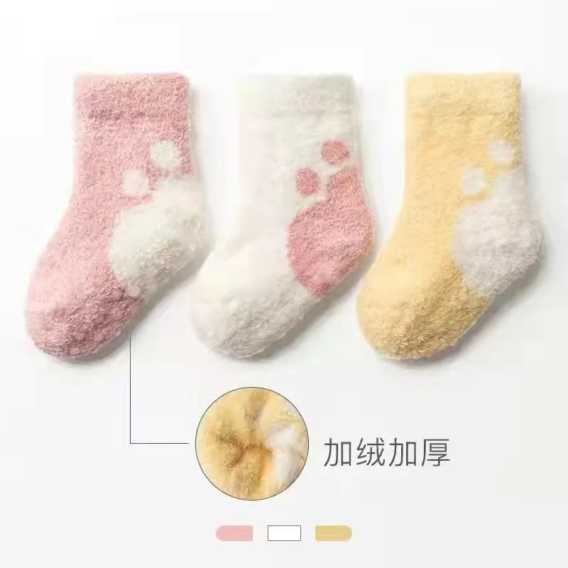 1PC Set Baby Socks Sbring Autumn and Winter Thick Warm Baby Plush Socks Children's Coral Velvet Floor Socks 0-3 Years Old