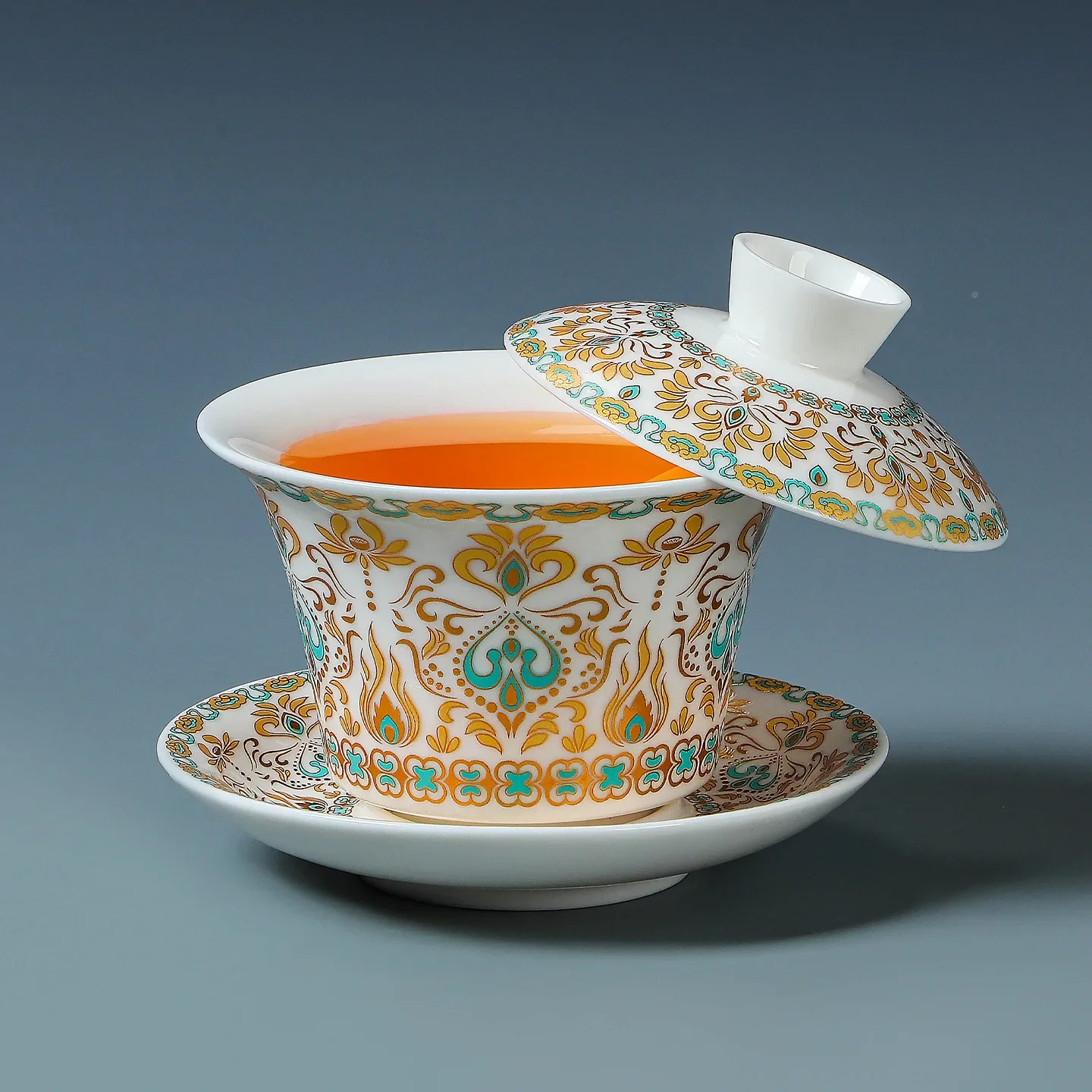 mutton fat jade white porcelain cover bowl rotatefor home kung fu tea set non-hot hand tea bowl