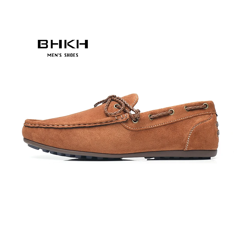 BHKH New Loafers Shoes Men 2024 Spring/ Summer Kid Suede Leather Men Casual Shoes Comfy Men\'s Flat Fashion Boat Shoes