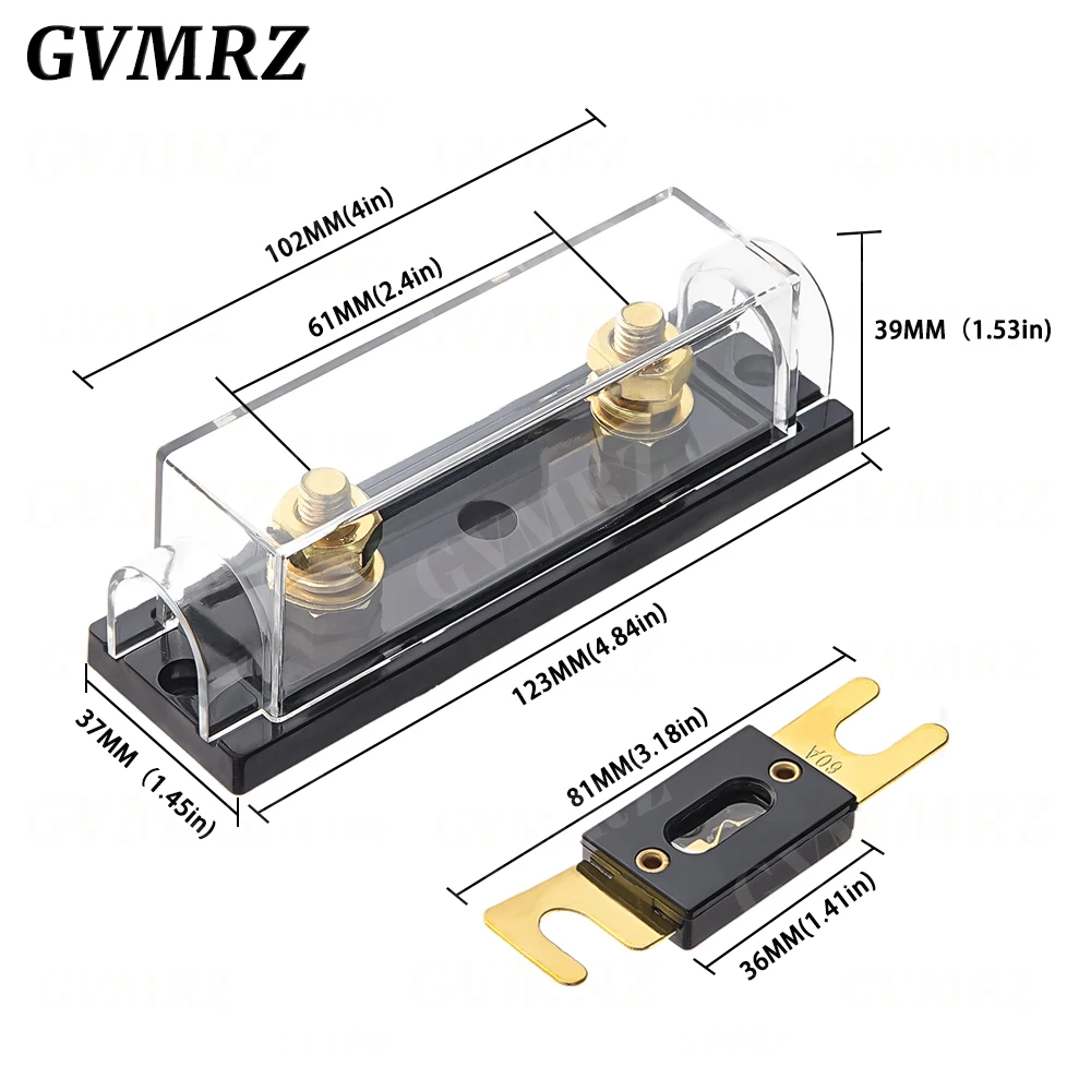 1set ANL-H ANL-B Transparent Car Fuse Box ANL Fuse Holder Distribution in line 0 4 8 GA Positive With ANL Fuse Fusible 100A 200A