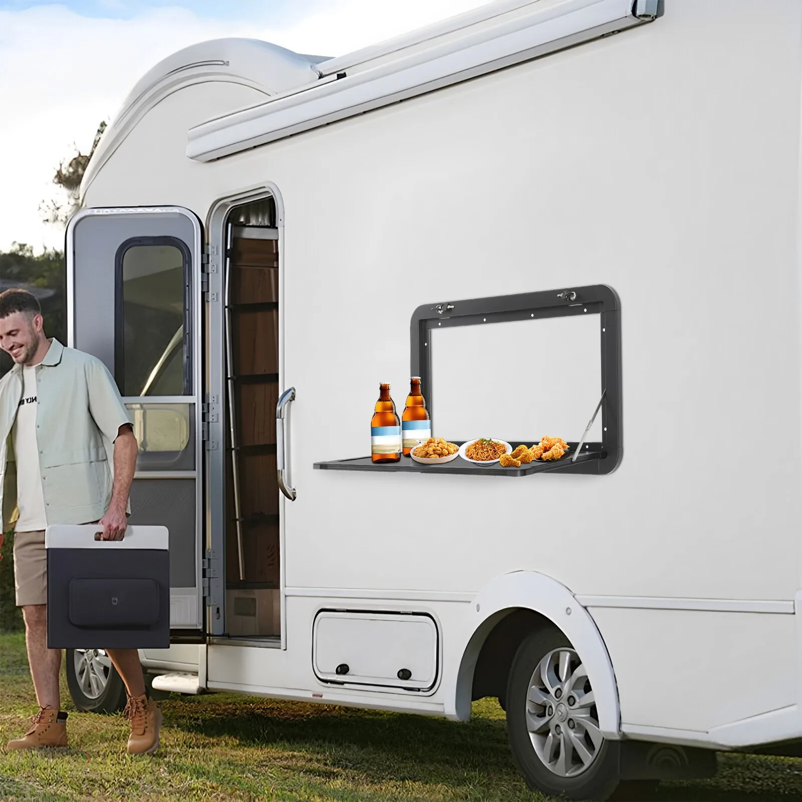 Lockable RV Foldable Table,55lb Capacity Aluminum Alloy Wall-Mounted Table with 2 Locks,Space Saving Camping Table for Motorhome