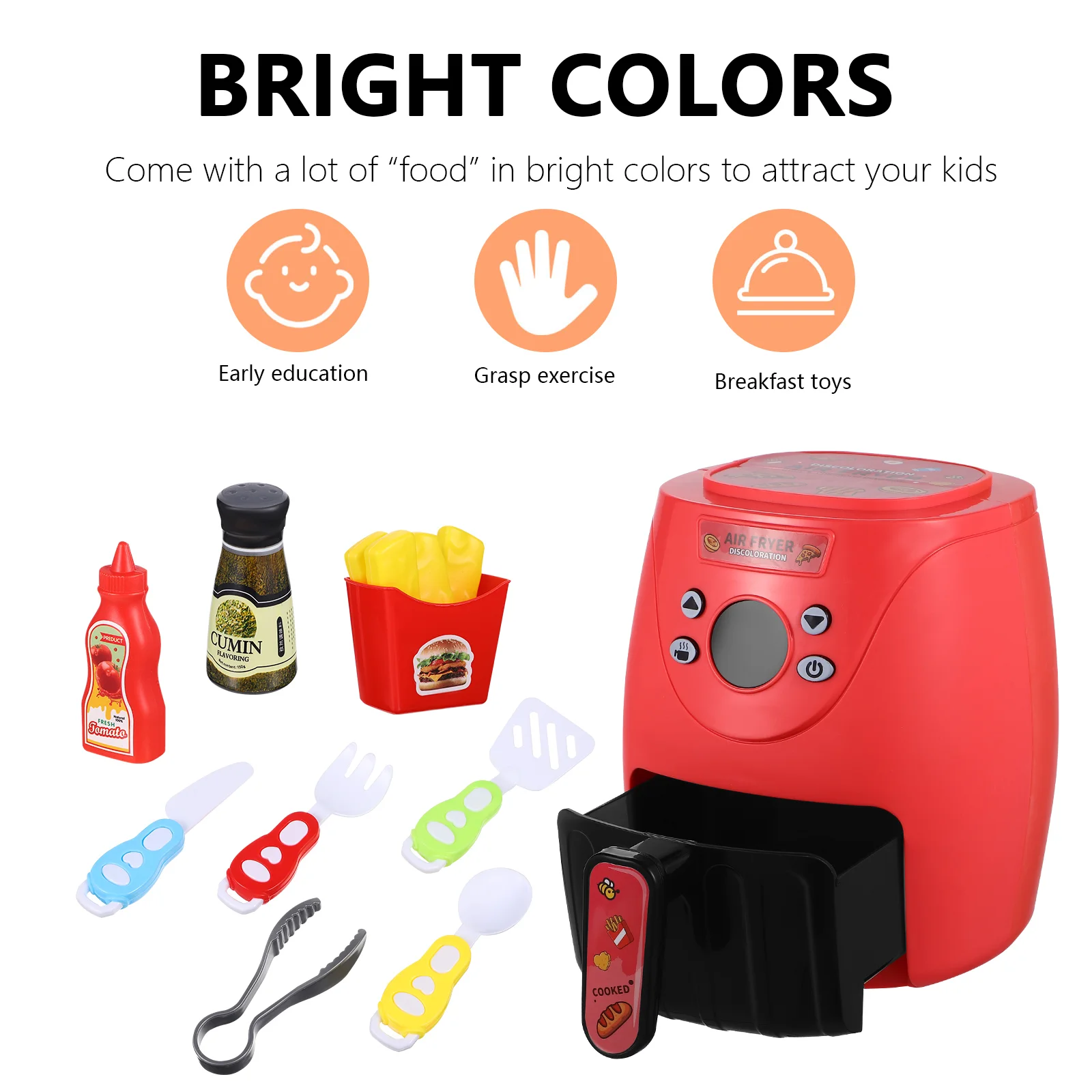 Tomato Red Color Changing Air Fryer Kitchen Pretend Plaything Model Toy Food Mini Playset Abs Cooking Child Kids Toys