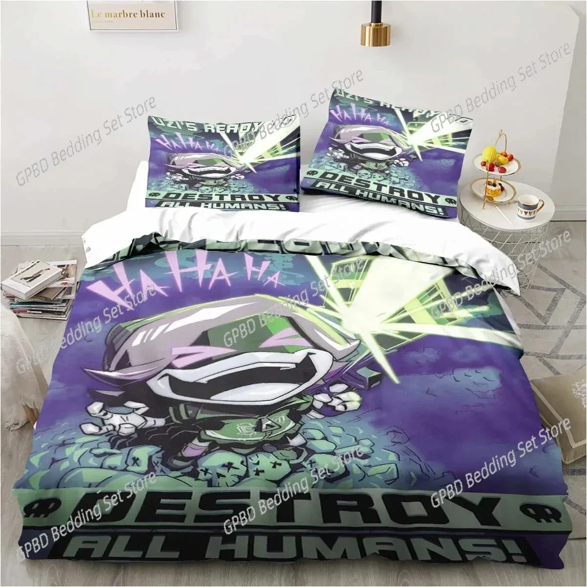 3D Print Murder-Drones Cartoon Bedding Set,Duvet Cover Bed Set Quilt Cover Pillowcase,King Queen Twin Size Boys Girls Adults