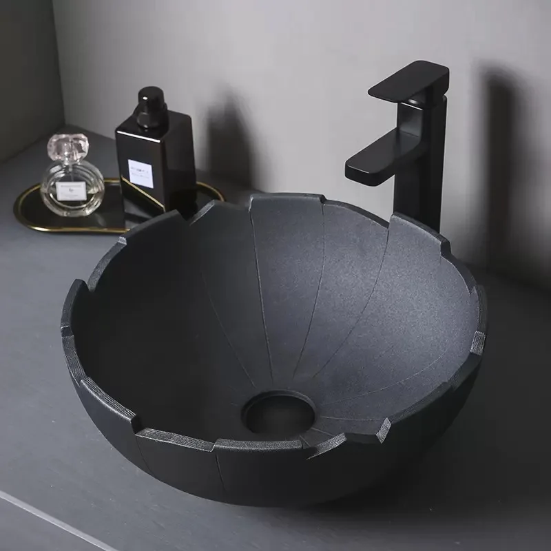 

Black Ceramic Washbasin Personality Creative Eggshell Art Basin Home Washbasin Balcony Sink Plate Countertop Basin With Drainer