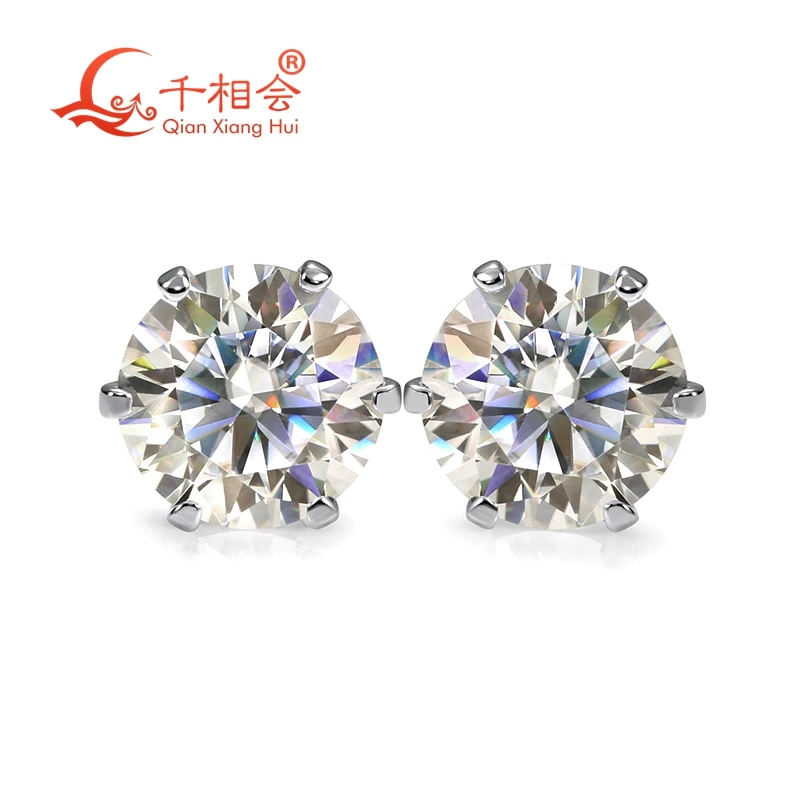 8mm round Classic 6 Claw earrings 925 silver D VVS white color moissanite stone ear stud for datting jewelry gift