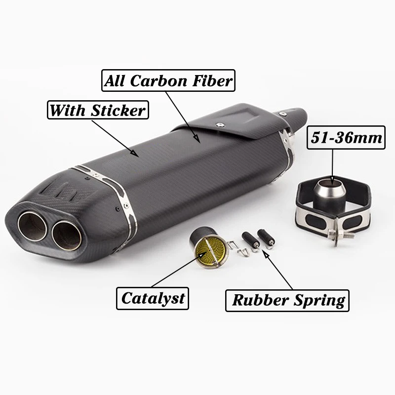 51mm Universal Motorcycle Modified Exhaust Pipe Catalyst Silencer Carbon Fiber for Honda Pcx 125 150 C650gt Tmx530 Cb500 650mm