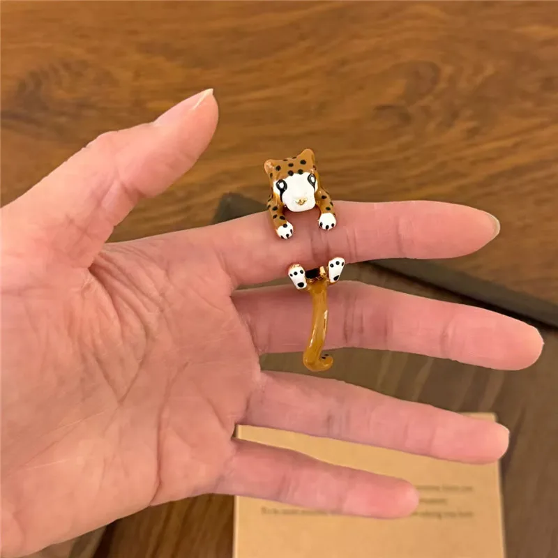 Cute Cartoon Pig Cat Ceramic Ring Open Style Finger Accessory for Women Vintage European Middle-Aged Jewelry Daily Party