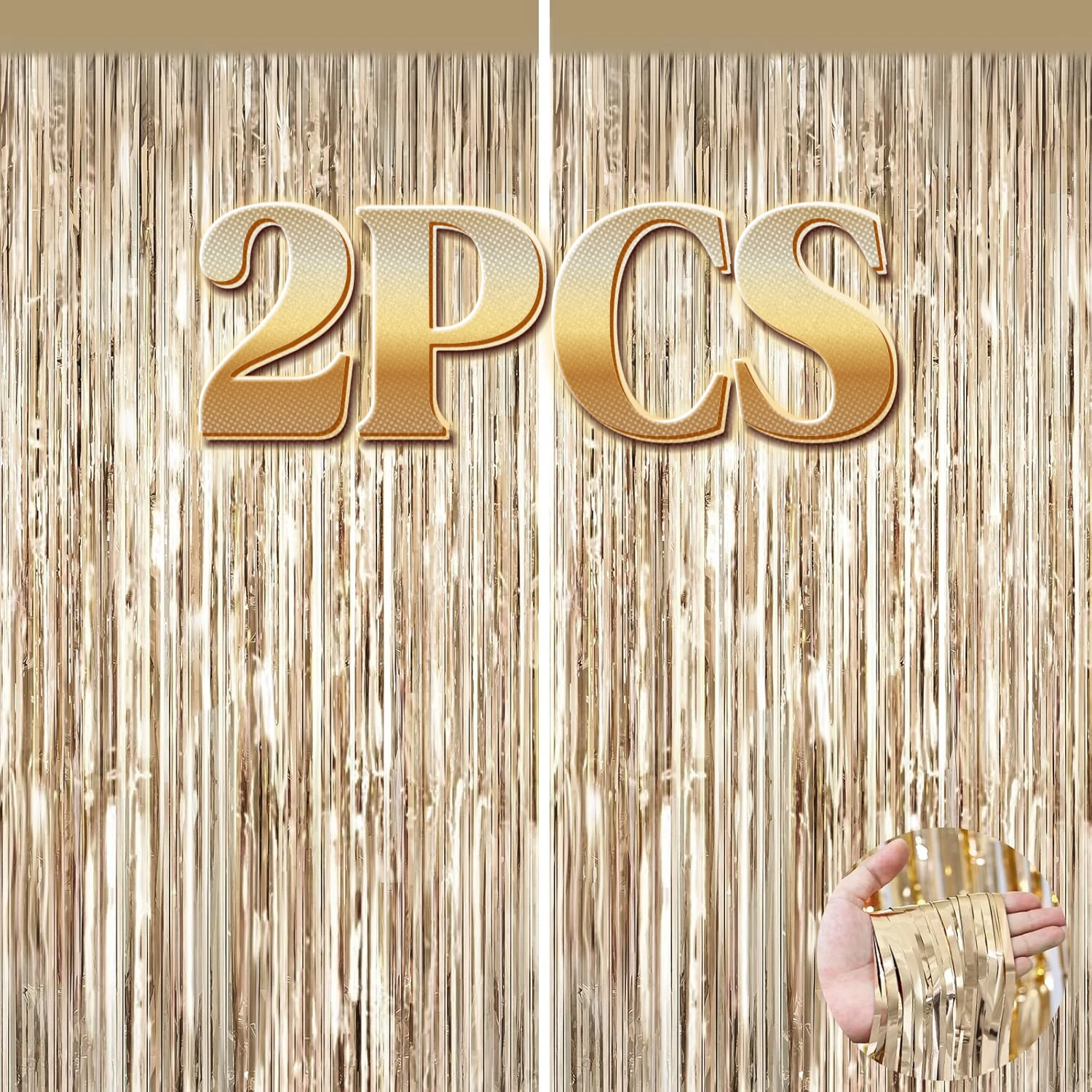 2 Piezas de Flecos de Papel Metálico Dorado Champán para Decoración de Fondo, Guirnaldas de Oropel para Puerta, Fondo de Flecos para Decoraciones de Cumpleaños