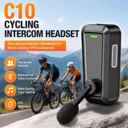 1/2PCS C10 Helmet Bluetooth Intercom Headset, Waterproof Noise Reduction Interphone for Outdoor Cycling Music Sharing