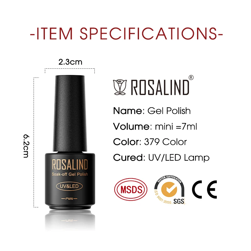 ROSALIND Pure Color nail polish Lacquer Gel For UV Varnish Hybrid Semi Permanent Base Top Coat Nail Art  functional adhesive