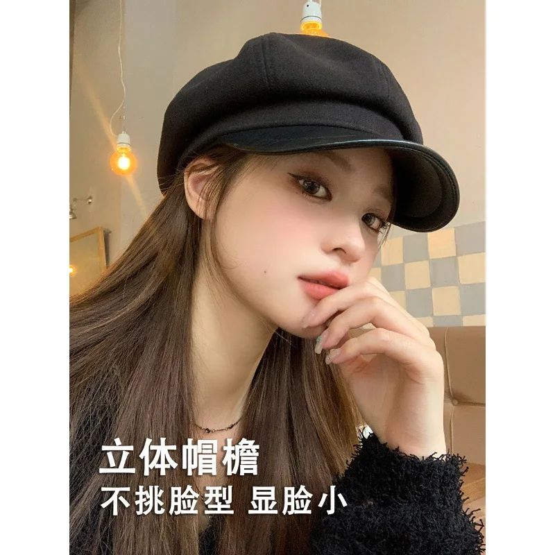 Japanese Style All-Matching Beret Women's Autumn Face Slimming Art Style Street Style Casual Retro British Newsboy Painter Hat