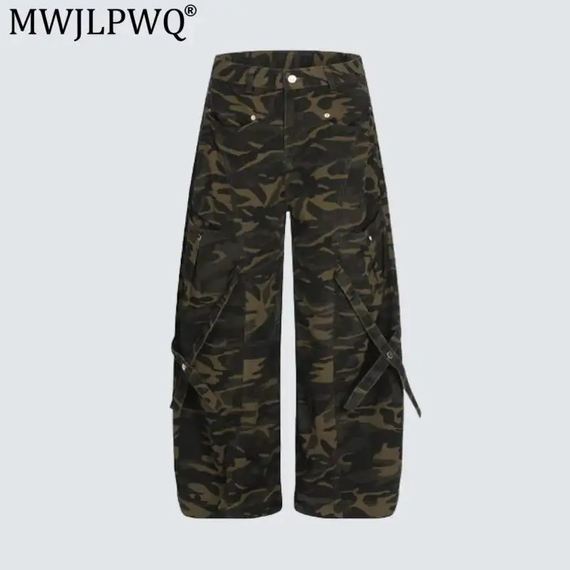 MWJLPWQ American-Style High Street Retro Camouflage Workwear Jeans For Men Loose Fit Straight-Leg Cleanfit Casual Pants 20016