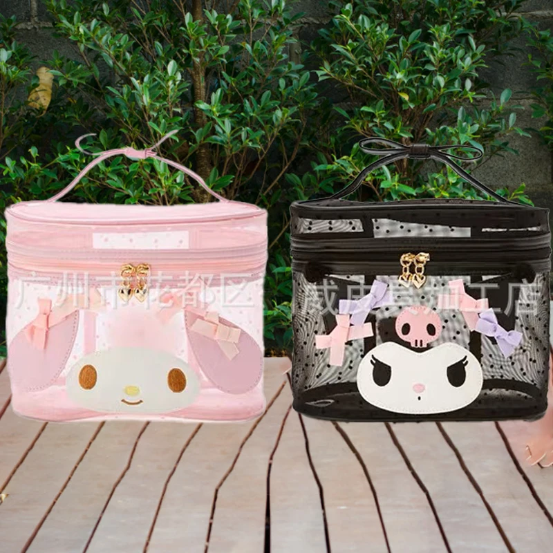 

Sanrios Cosmetic Bag Kuromi New Mesh Makeup Bag Portable Kawaii Cartoon Anime My Melody Cartoon Figure Toilet Bag Storage