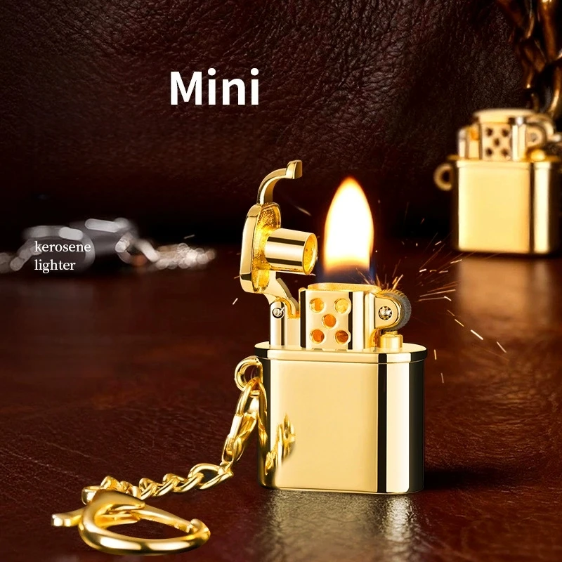

New Metal Mini Pendant Grinding Wheel Lighter Portable Keychain Outdoor Personalized Lighter Cigarette Accessories Men's Gift
