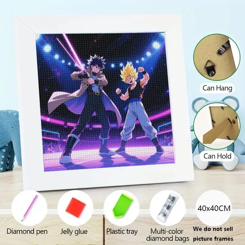 

1PC 5D DIY Full Drill Diamond Painting Kit Anime Dragon Ball Z Super Saiyan Goku & Mysterious Fighter Lightsaber Battle Scene Rh