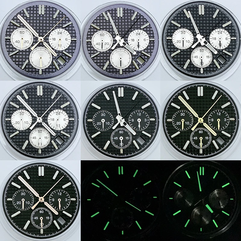 SmileLife 31.8mm C3 Green Luminous VK63 Quartz Watch Black White Dial Band Suitable Fit VK63 Movement Modified Watch Parts