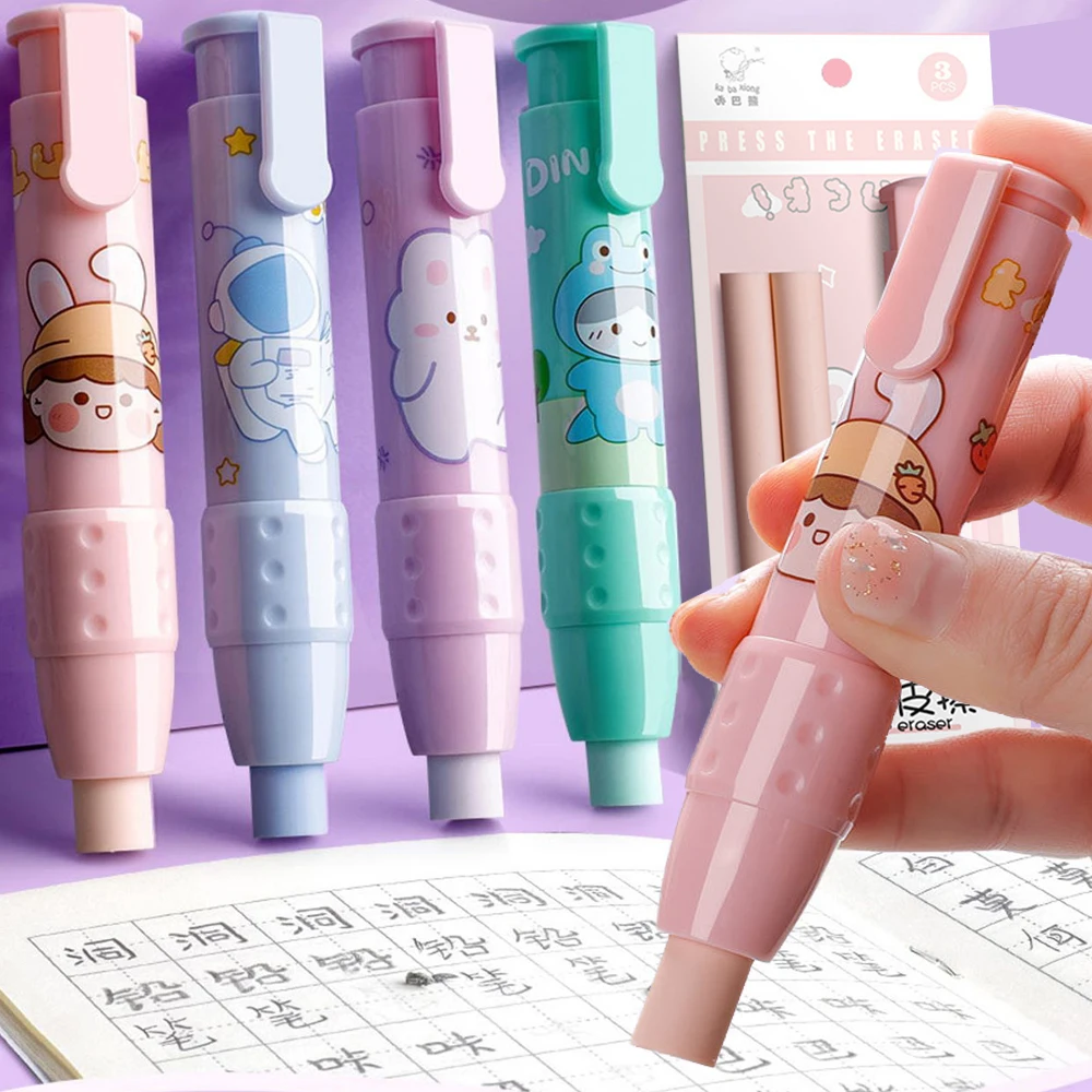 Erasers Pen Retractable Press Pencil Rubber Correction Supplies School Stationery Erasers for Kids Soft Art Eraser Pen