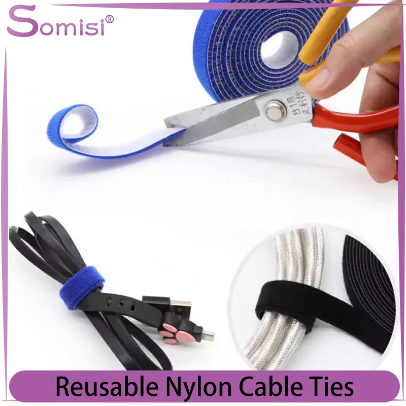 

1-40 Rolls Nylon Hook Loop Reusable Cable Tie 15mm X 5m/Roll Self-Adhesive Fastener Straps Wire Management Home Office Organize