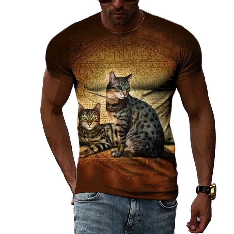 Summer Fashion Cat Picture T-Shirts For Men Casual 3D Print Tees Hip Hop Personality Round Neck Short Sleeve Tops