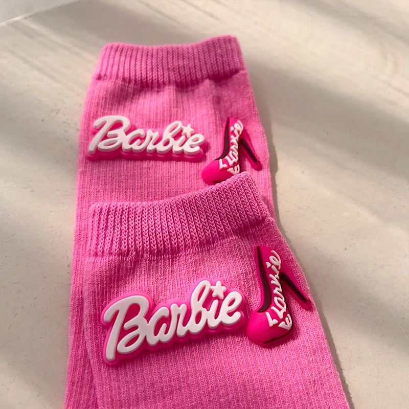 Pink Barbie Kawaii Stereoscopic Love Knitted Socks Autumn and Winter Ins Trend Dopamine Colorful Cute In Tube Socks Girls Gifts