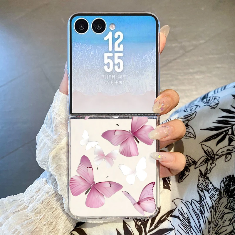 Cute Butterfly Pattern Phone Case For Samsung Galaxy Z Flip 8 7 6 5 4 3 Flip8 Flip7 FE Flip6 Shockproof Clear Folding Hard Cover