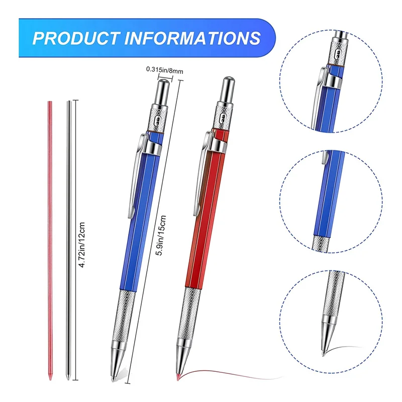 4 Pcs Streak Welders Pencil With 48 Pcs 2Mm Refills Mechanical Pencil With Built In Sharpener Carpenter Pencils