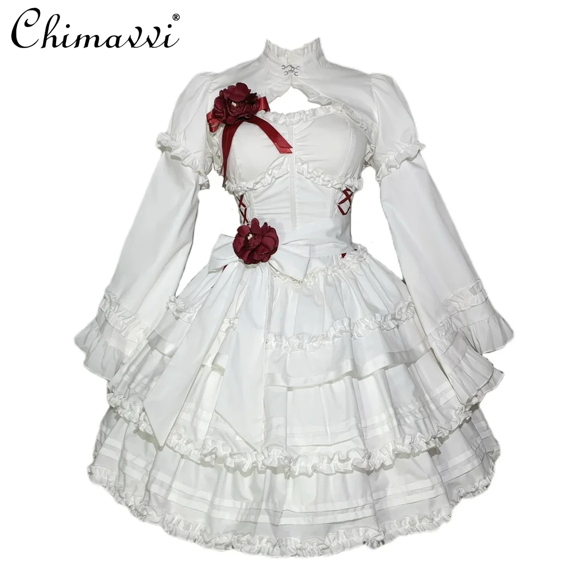 Original Design Gothic Retro Fishbone Waist Slim-fit Lolita Dress New 2024 Autumn Christmas Girl High Waist Kawaii Dresses Women