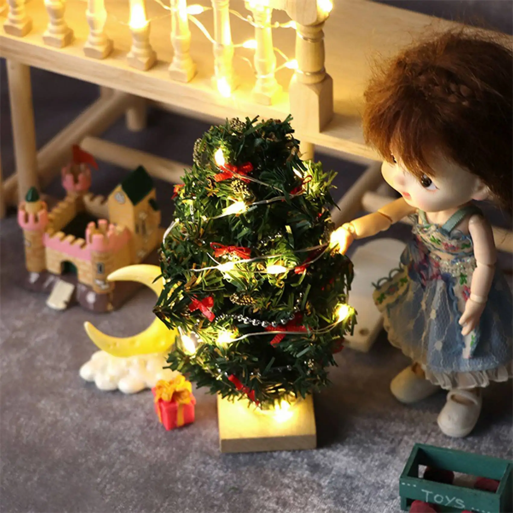 1/12 Dollhouse Miniature Led String Lights Dollhouse Christmas Tree Decor for Festival Xmas Accessories Decoration