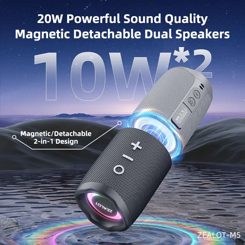 Image of Zealot-M5 Magnetischer Bluetooth-Lautsprecher 2-in-1 Power-on-Couplet Mini-Lautsprecher in Macaron-Farben mit Dual-Channel-RGB-Licht Bluetooth 5.4