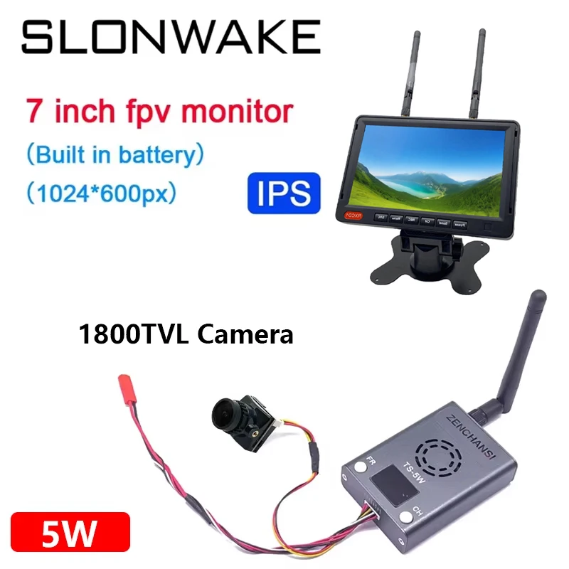 

Long Range 5.8G 56CH Transmitter TS-5W FPV FM Module Audio and CMOS 1200TVL camera with 7 inch HD IPS fpv monitor use