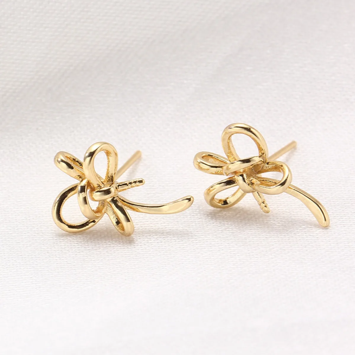 Elegant Women Brass 14K Gold Filled Bowknot Blank Setting Handmade Findings For DIY Pearl Stud Earring