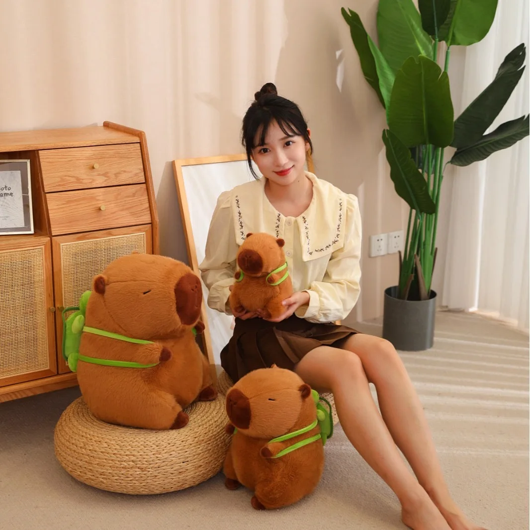 Cute Capybara Plush Toy Stuffed Animals Capybara with Turtle Backpack Soft Doll Kids Toys Birthday Christmas Gift