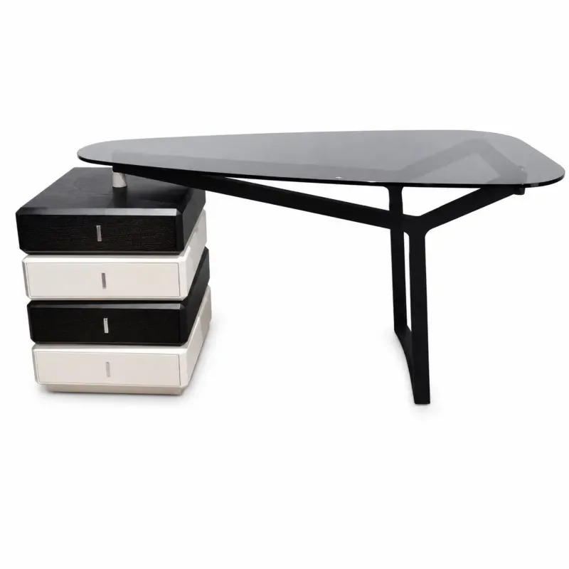Modern Tempered Glass Desk with Storage Drawers for Home Office